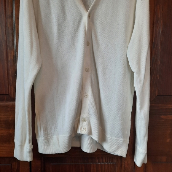 Vintage off white Grandpa style v-neck knit cardigan sweater unisex - Picture 3 of 9